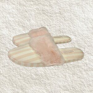 Victoria's Secret Women Slipper Satin Slip On Shoe Striped M Pink White Stripes
